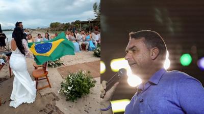 Durante votos de casamento, casal declara apoio a Flávio