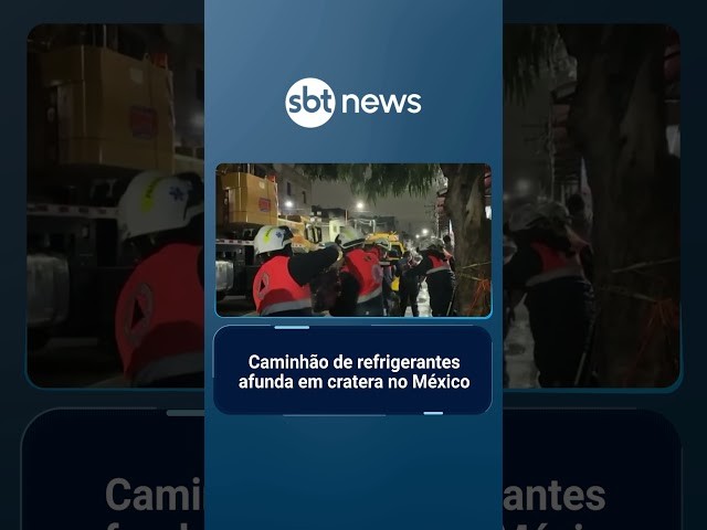 Caminhão de refrigerantes afunda em cratera no México | #SBTNotícias