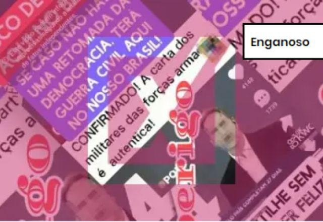 Imagem da noticia ENGANOSO: Boato sobre risco de 'guerra civil' no Brasil usa carta antiga de militares da reserva