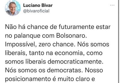 Bivar escreve que não há chance de estar no palanque com Bolsonaro e apaga Bivar escreve que não há chance de estar no palanque com Bolsonaro e apaga