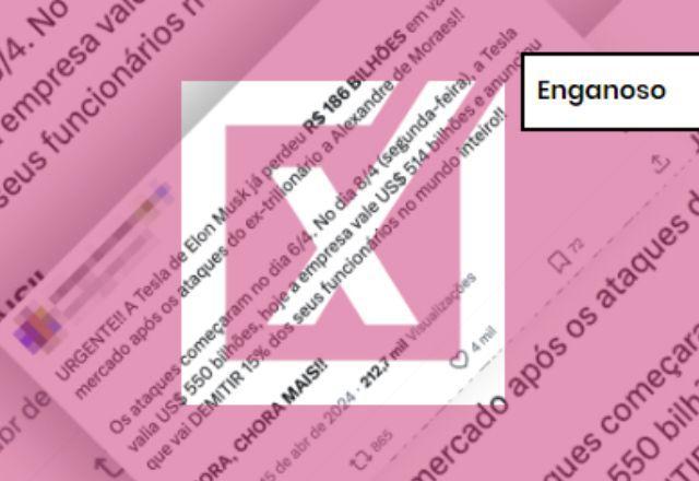 ENGANOSO: Queda em ações da Tesla não tem relação com embates entre Musk e Moraes ENGANOSO: Queda em ações da Tesla não tem relação com embates entre Musk e Moraes