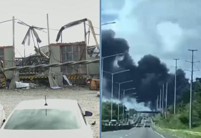 Incêndio destrói galpões de empresas na região metropolitana de Salvador  Incêndio destrói galpões de empresas na região metropolitana de Salvador